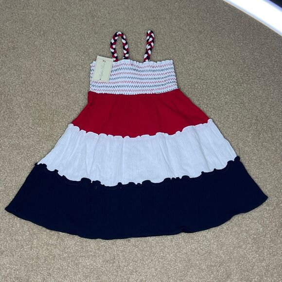 NEW Sophie Rose Girls Size 5 Dress Smocked Patriotic Stars Red White Blue - Picture 3 of 7